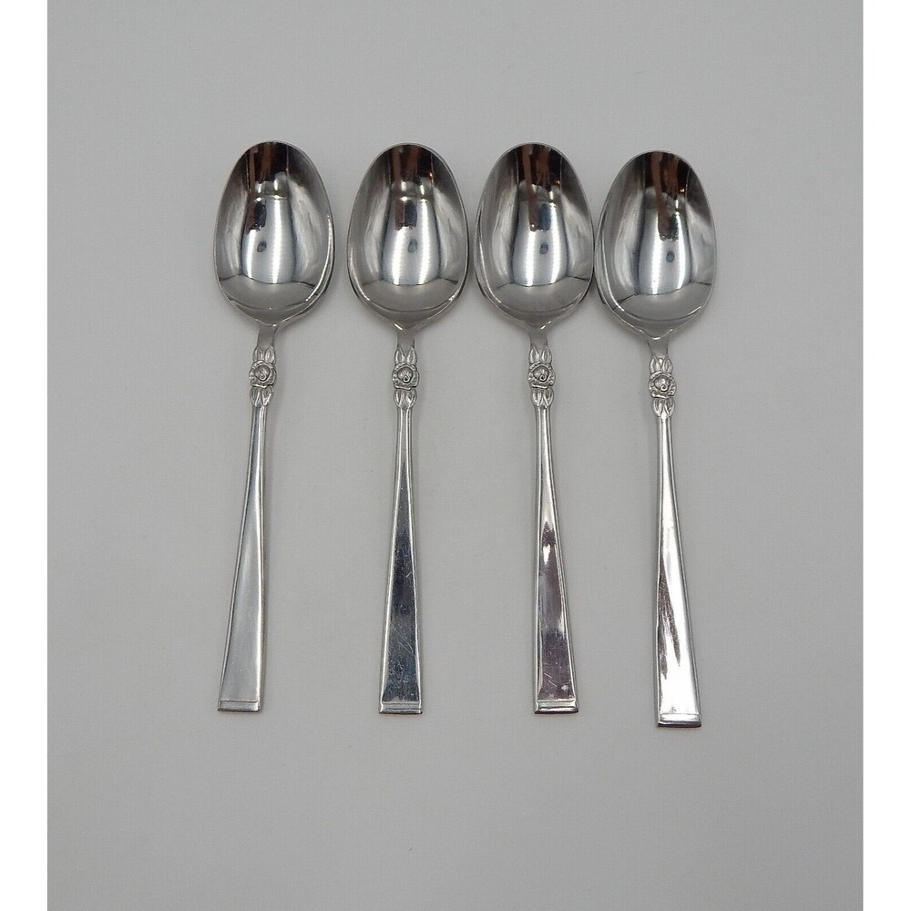 Stainless Steel Japan Soup Dinner Spoons Rose Accented Motif Handle Flatware L/4